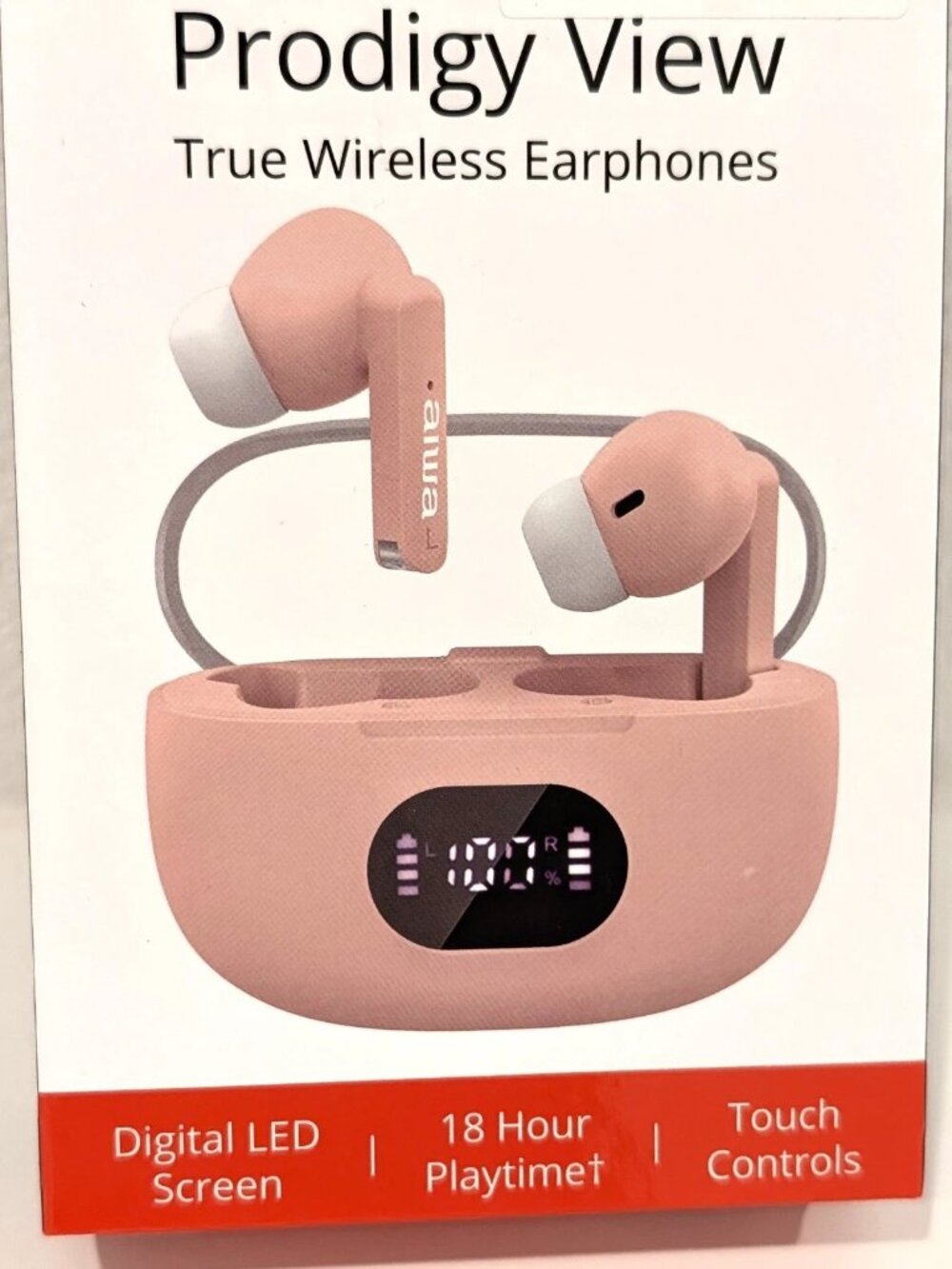 AIWA Prodigy View True Wireless Earphones Pink Rose Gold LED Screen 18Hr NIB